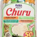 INABA Churu Cat Treats, Grain-Free, Lickable, Squeezable Creamy Pure Cat Treat/Topper with Vitamin E & Taurine, Each 0.5 Ounce (Pack of 50), 50 Tubes, Chicken & Seafood Variety, Best By 09/25/2025