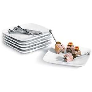 Cordon Bleu Asian 5 Square Plate White Inch Set of 4 Standard Functional