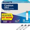 Ascensia Contour Next Blood Glucose Test Strips for Diabetes – 70 Count (1 Pack) - Accurate, No Coding, Second-Chance Sampling, Compatible with All Contour Next Meters for Easy Blood Sugar Testing