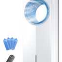 FLOWBREEZE Windowless Portable Air Conditioner, 26" Small Evaporative Air Cooler for Room No Window, 3-Speed Settings, 4 Modes, 7H Timer, Remote Control, 4 Ice Packs, Quiet AC Unit for Bedroom, White