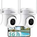 ZUMIMALL 2.4G/5G WiFi Outdoor Wired Security Camera - 2Pack, 24/7 Recording Surveillance Cameras, AI Motion Detection, Cloud & SD Card Storage, 2-Way Audio, PTZ Camera Auto Tracking, IP66 Weatherproof