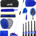 62'' Car Wash Brush Kit Mitt Mop Sponge with Long Handle, 1 Chenille Scratch-Free Replacement Head, Windshield Window Squeegee,Car Duster,Car Detailing Brushes,Tower,Car Cleaning Kit for Cars RV Truck