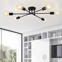 6-Light Sputnik Chandeliers, Black Modern Semi Flush Mount Ceiling Light with E26 Base, Mid Century Industrial Vintage Kitchen Farmhouse Light Fixtures for Dining Room Bedroom Living Room