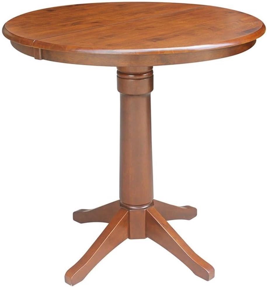 International Concepts 36" Round Top Pedestal Table with 12" Leaf-34.9" H-Dining or Counter Height, Espresso