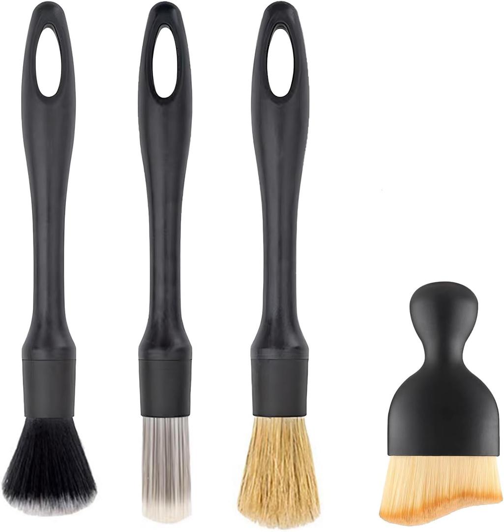 Car Detailing Brush Set, 4Pcs Car Cleaning Kit for Interior & Exterior Cleaning, Professional Car Detailing Kits for Air Vents, Dashboard, Leather Upholstery Seat, Duster Interior