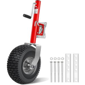 Beach Boat Trailer Jack 2500 lbs Capacity with 13.3" Wheels-Heavy Duty for 10.2" Lift-RV Boat Trailer Bolt-On Swivel Tongue Jack（Red）