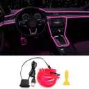 EL Wire Interior Car LED Strip Lights, 16.5FT USB Neon Glowing Strobing Electroluminescent Wire Strip with 6mm Sewing Edge, Ambient Lighting Kits for Car Home Decorations (Pink)