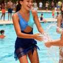 Funnycokid Girls One Piece Swimsuit Color Block Teen Bathing Suit with Pad Cover Up Skirt(7-16Y)