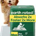 Earth Rated 40 Puppy Pads, Max Absorbency Pee Pads for Dogs, Regular (L) | Max Absorbency,Absorbs 2X Faster & 2X More, Leak Prevention, Potty Training, Fragrance-Free, Unscented