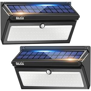 BAXIA TECHNOLOGY Solar Lights Outdoor Waterproof, 100 LED Solar Motion Sensor Lights with Wide Angle Super Bright Security Solar Wall Lights for Garden, Fence, Front Door, Yard, [2 Pack]