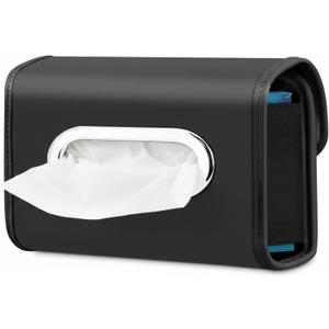 Lucrum Car Tissue Holder - Extra Large Tissue Holder for Car Seat Back - PU Leather Dispenser Fits for Regular Size Napkins Box - Jet Black