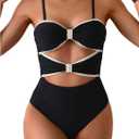 Milumia Women's One Piece Cut Out Tie Back Monokini Swimwear Spaghetti Strap Swimsuits (Multicolor) Medium