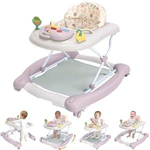Foldable Baby 5-in-1 Activity Walker - Rocker, Activity Center, Bouncer, Seat Walker, Push Walker - Adjustable Speed Rear Wheels and Height Toys Ages 6-18 Months (Purple)