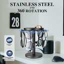 360 Rotating Sunglass Organizer Storage, Stainless Steel Glasses Holder Stand, Glasses Organizer with Tray for Desk, Dresser, Tabletop, Nightstand and Home Decor(Titanium Black)
