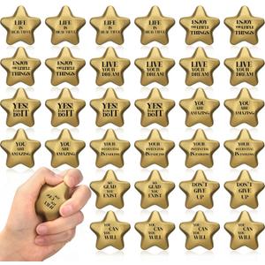 Jenaai 36 Pcs 2.2 Inch Star Stress Balls Motivational Stress Relief Balls Bulk Quote Relief Mini Foam Stars for Students Teens Adults Relieve Anxiety Party Bag Fillers