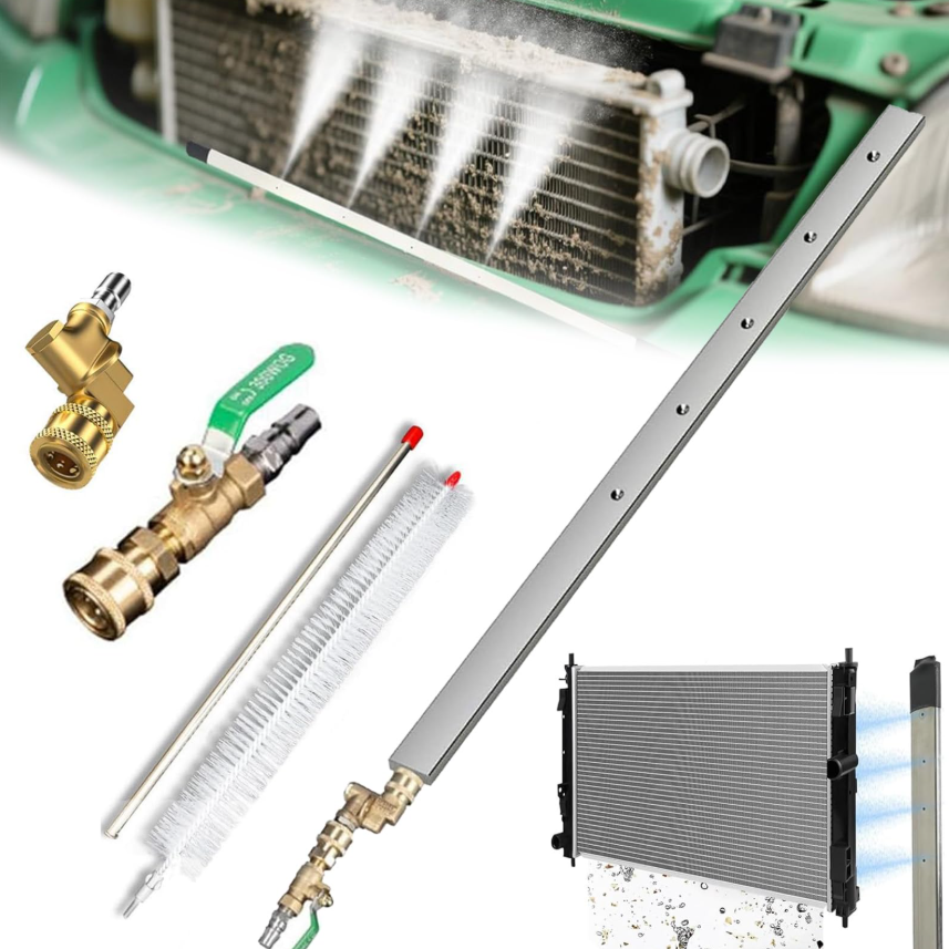 24-47” Radiator Cleaning Wand Tool, 4500 Psi Slim Fan Spray Nozzle, With Cleaning Brush and Quick Coupler for Automotive Radiators, Condensers, Hvac & Heavy Machinery (24” with Accessories)