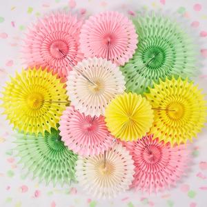 SUNBEAUTY 11Pcs Pastel Paper Fans Party Decorations for Wall, Yellow Pink Green Colorful Hanging Large Wall Fan Spring Summer for Birthday Party Bachelorette Anniversary Wedding Photo Booth Backdrop (Macarons Set - 11)
