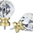 Decorative Curtain Rod Finials Luxury Crystal-clear Faceted, Round, Set of 2, Compatible with 1'' or 1-1/8'' dia curtain rod, Standalone finial pair,Gold