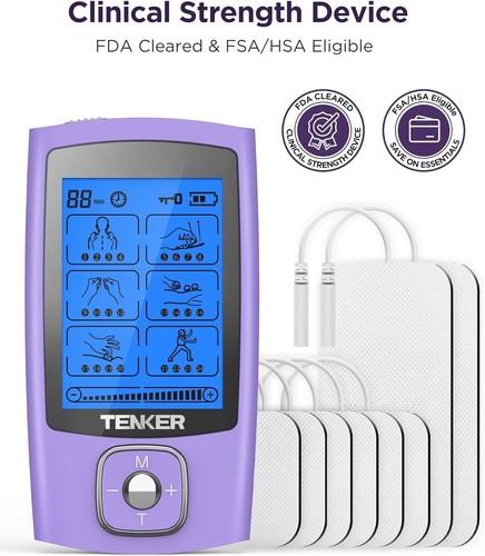 Rechargeable Compact Tens Unit Muscle Stimulator Pulse Massager TENKER Purple US