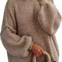 Womens Oversized Fall Sweater 2026, Chunky Knit Crewneck Long Sleeve Fuzzy Pullover Tops (Small, Beige)