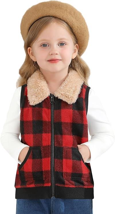 Toddler Girls Boys Fleece Vest Winter Warm Clothes Buffalo Plaid Christmas Jacket Kids Puffer Quilted Gilet Coat (2T, Red-Black Plaid)