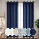 Pitalk Navy Blue Grommet Curtains 102 Inches Long for Living Room Bedroom 2 Panels Grommet Light Filtering Nautical Linen Drapes Dark Blue Curtains 102 Length for Patio Sliding Glass Door Indigo Blue