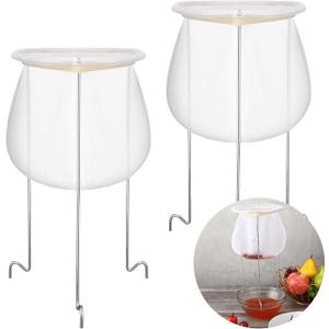 2 Pack White and Silver Jelly Strainer Stand with Bag Reusable Jelly Filter Bags for Straining Stainless Steel Sieve Stand for Different Size Pans and Bowls