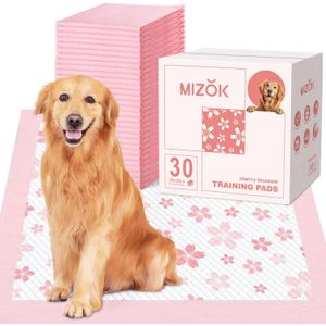 MIZOK 36x36 Puppy Pads Pink, Dog Pee Pads Leak-Proof with Quick-Dry Surface, Dog Pads Extra Large with Cherry Blossom Prints, Pee Pads for Dogs Super Absorbent (30 Count)