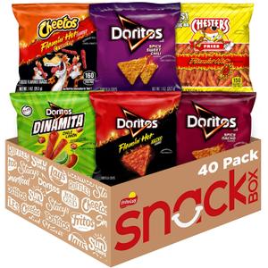 Frito-Lay Fiery Mix Variety Pack, Hot & Spicy Snacks Single Serve Bags, 2.56 Pounds, (Pack of 40), Flamin' Hot Cheetos, Doritos, Chester's Hot Fries, EXP: 09/22/26