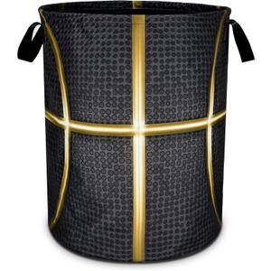 Black And Gold Basketball Laundry Basket Foldable Oxford Cloth Funny Tote Bag Laundry Hamper Clothes Storage Bucket Toy Organizer For Bathroom/Laundry Storage/Bedroom 18.9x16.5 Inch