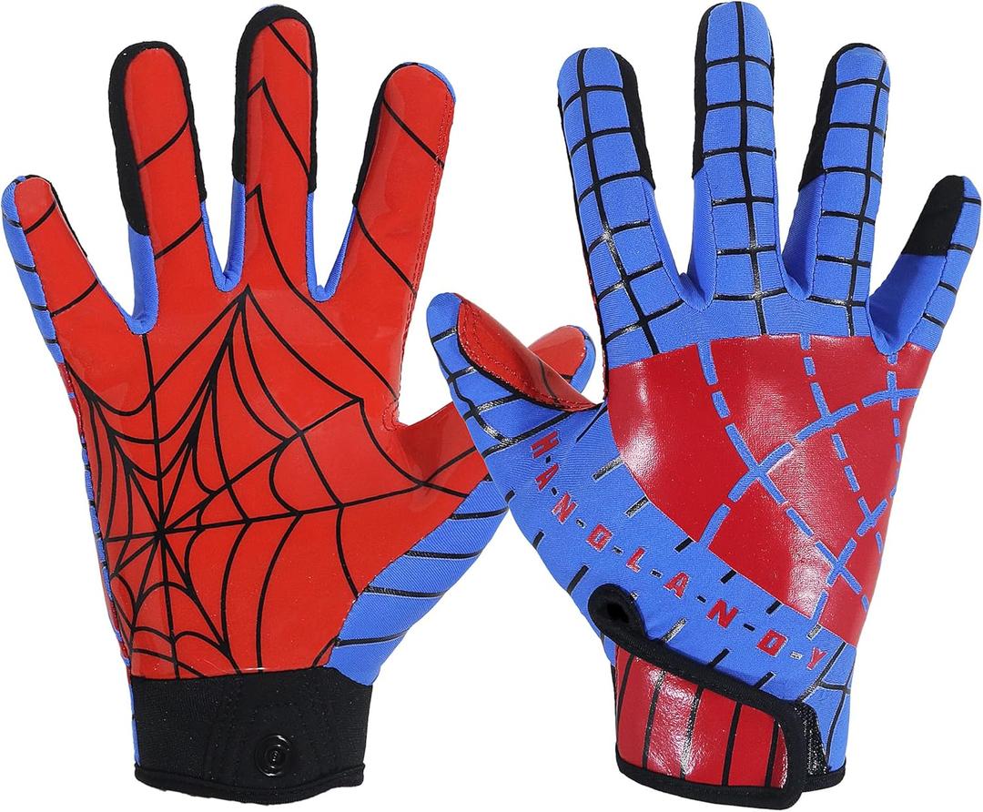 Youth Football Gloves Kid Receiver Gloves Boys Girls Unmatched Grip Great Gift (Youth S, Blue and Red)