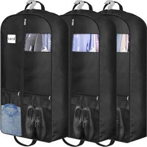 43" Garment Bags for Travel Hanging Clothes Closet Storage, with 2 Large Pockets and 2 Carry garment bags for hanging clothes, Protector for SuitCoat, Shirts, Jackets (3 Packs)