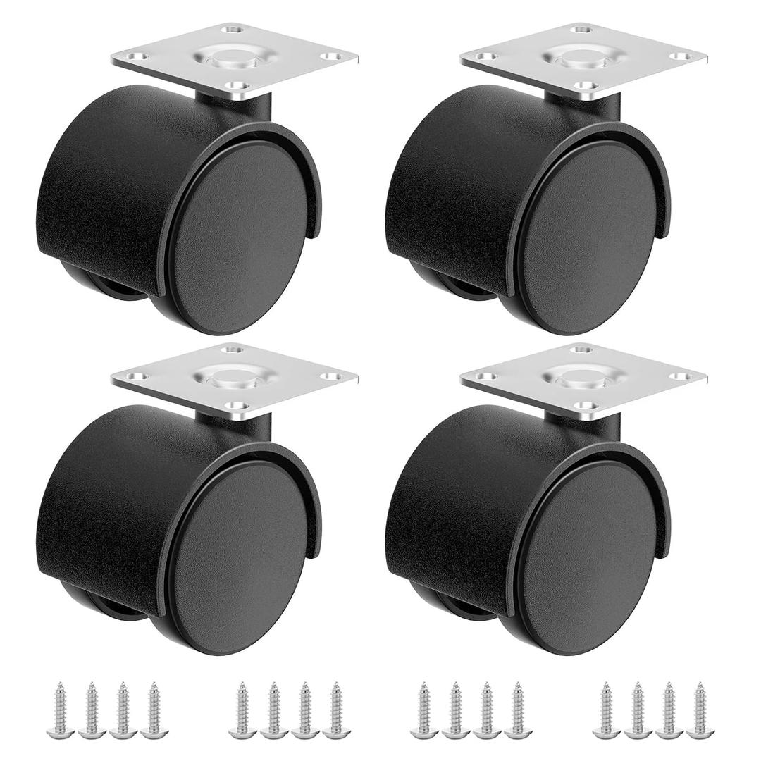 2 Inch Casters Set of 4, Plastic Wheels for Furniture, Plate Swivel Nylon Castor Wheels for Carts, Furniture, Planter, Baby Bed, Kitchen, Drawers, Cabinet, Table (with Stainless Steel Screws)