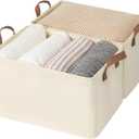 StorageWorks Storage Bins, Shelves Baskets for Organizing, Large Fabric Closet Organizers with Handles, Metal Frame, Beige?Texture?, 2-Pack
