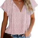Women's Short Sleeve Casual Shirts Boho Floral Print V Neck Tops Loose Blouses (Pink, M)