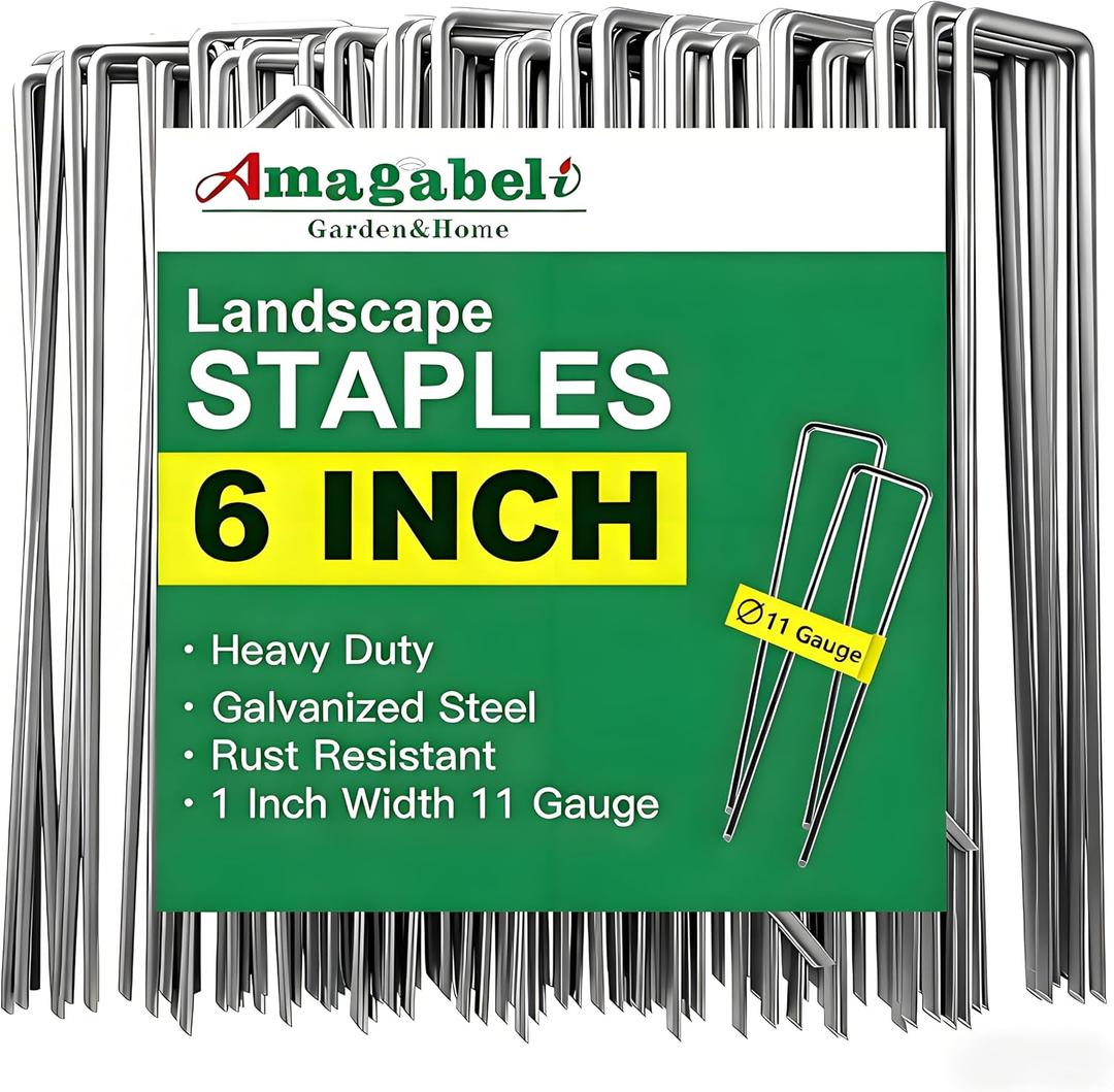 AMAGABELI 6 Inch 500 Pack Galvanized Landscape Staples 11 Gauge Anti-Rust Heavy Duty Garden Stakes Plant Cover Spikes U-Shaped Sod Pins Fence Stakes for Weed Barrier,Irrigation Tubing,Lawns,Decoration