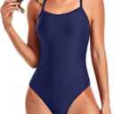Tempt Me Athletic One Piece Swimsuits for Women Training Sport Tummy Control Bathing Suits (Blue, S)