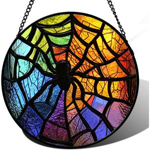Stained Glass Suncatcher, Colorful Spider Sun Catcher Black Insect Stain Glass Window Hanging Decoration Mother's Day Birthday Gifts for Women Men Mom Nana 7.8 in