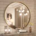 Brushed Gold Round Mirror 30 Inch Gold Round Vanity Bathroom Mirror for Wall Aluminum Alloy Matte Metal Frame Modern Gold Circle Mirror Fit in Minimalist Multi Style Home Decor