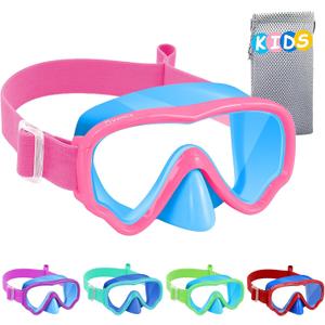 Vvinca Kids Swim Goggles with Nose Cover, Snorkel Diving Mask Fabric Strap Anti Fog Anti Shattered Lens Goggles for Kids 3-15 (01-pink Blue)