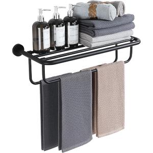 Alise Towel Rack for Bathroom,24 Inch Matte Black Towel Holder for Lavatory,Towel Hanger with Double Towel Bars for Bath Wall,Wall Mount SUS304 Stainless Steel Towel Drying Storage Shelf,GYSJ9260-B