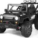 24V Ride On Toy for Big Kids, 2 Seater 4WD Battery Powered Electric Car w/Remote Control, 4x200W Motor, Truck Bed Storage, LED Headlights, Music Player, Bluetooth, Gifts for Boys Girls (Black)