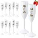 12 Pcs Mr and Mrs Champagne Flutes Bulk for Bridal Party Supplies Acrylic Goblet 5 oz Wine Glasses Toasting Drinking High Stem Unbreakable Reusable Plastic Cups for Wedding Bridal Party