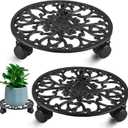 2 Packs 11 Inch Rolling Plant Stand with Wheels Wrought Iron Rolling Plant Stand with Casters Heavy Duty for Indoor Plants Rollers Potted Plant Mover, Metal Round Plant Dolly