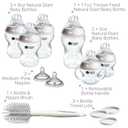 Tommee Tippee Natural Start 12 Piece BPA Free Bottle Set, Includes 2 x 5 oz, 3 x 9 oz, 1 x 11 oz Bottles, Newborn 0+ Months, Slow, Medium & Thicker Flow Breast-Like Nipples, Cleaning Brush, Clear