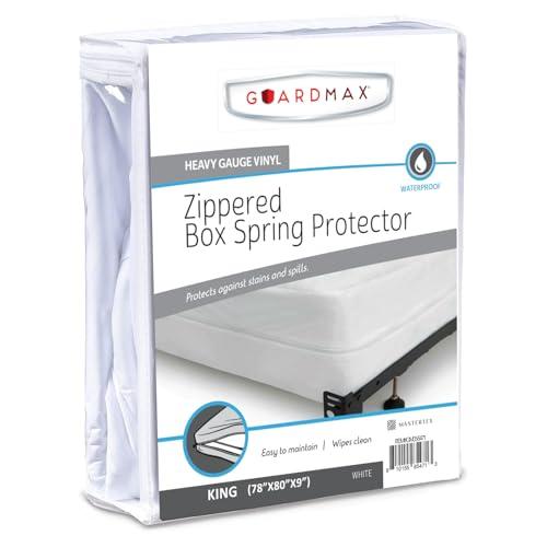 Guardmax Heavy Duty Vinyl Box Spring Cover - King Size Waterproof Breathable Zippered Box Spring Encasement - 6 Side Absorbent Boxspring Protects Against Dust Mites, Dirt, Spills, and Stains.