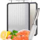 Stainless Steel Cutting Board 14.810.8, DualSided with Wheat Straw Texture & Smooth Metal, NonSlip Edge & Handle (Silver)