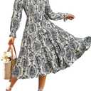 Simplee Womens Long Sleeve Maxi Dress Casual Square Neck Smocked Flowy Fall Wedding Guest Dresses, Small