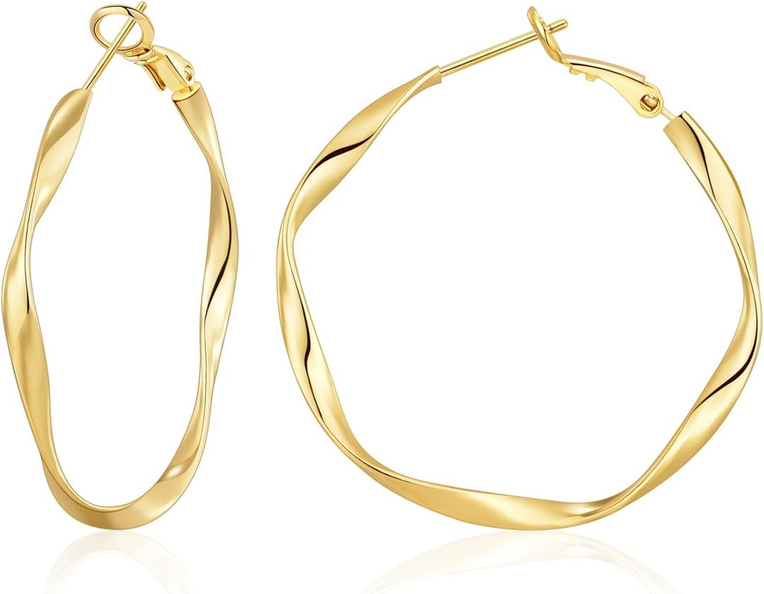 OOOPEL Gold Hoops Earrings for Women, Big 925 Sterling Silver Hoop Earrings Lightweight Hypoallergenic Sterling Silver Hoop Earrings for Women 30MM 40MM 50MM 60MM