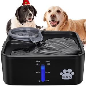 Kastty 2 Gallon Dog Water Fountain Ultra Large/Wide Pet Fountain BPA-Free Premium Dog Water Bowl Dispenser with 5 Filtration Safe Pump& LED Shortage Reminder, Large Dogs Cats& Multi-Pet Home FS55